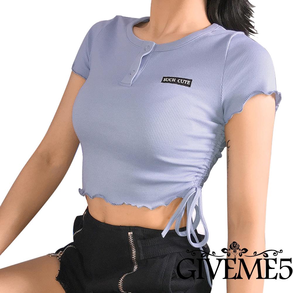 Áo phối nút thiết kế dây rút ôm dáng thời trang cho nữ