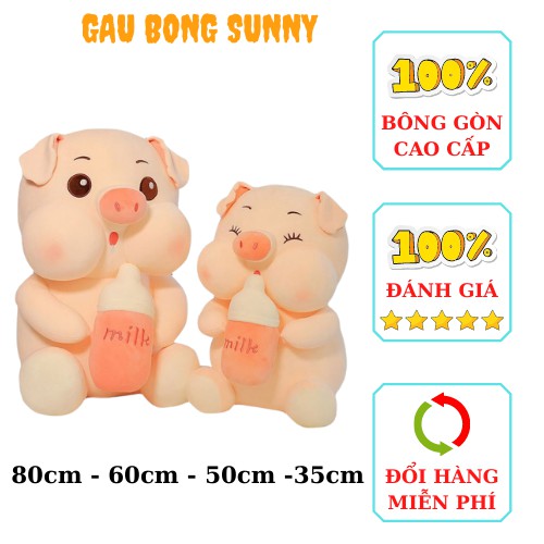 Gấu Bông Heo Ôm Bình Sữa, Gấu Bông Cute Lợn Bú Bình Hàng Quảng Châu Cao Cấp Mềm Mịn, Đủ Kích Thước