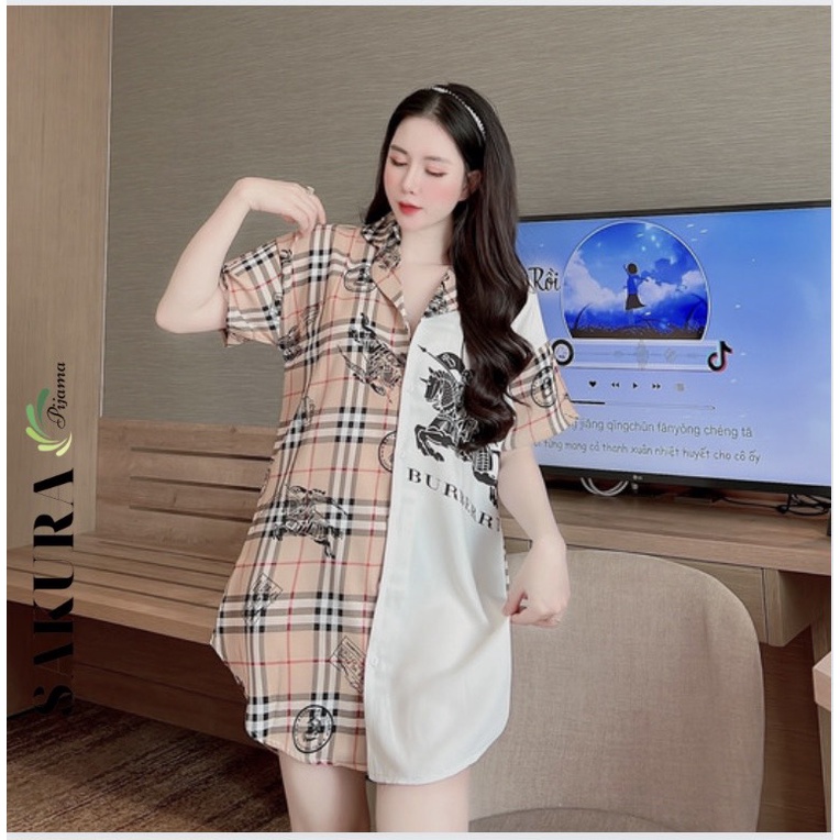 Váy sơ mi suông dáng dài thiết kế xinh đẹp lụa ngủ cao cấp SAKURA DSO