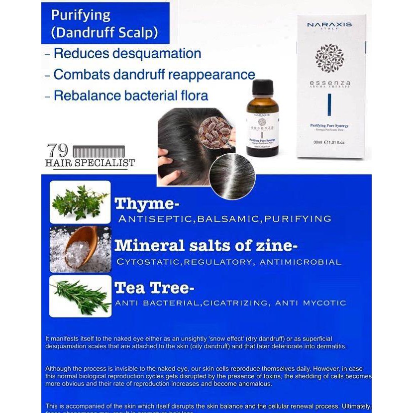 Tinh chất hạn chế gàu, hạn chế kích ứng da đầu Naxaris Essenza Aroma Therapy Purifying Pure Synergy 30ml