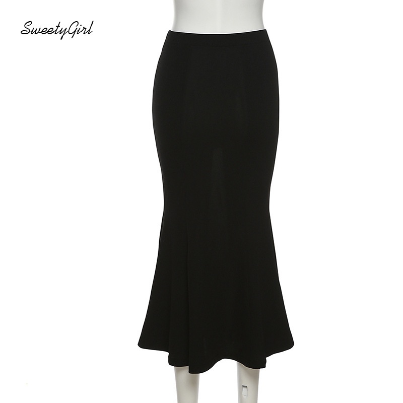 Chân Váy Đuôi Cá Midi Lưng Cao Màu Trơn Thời Trang 2022 Cho Nữ