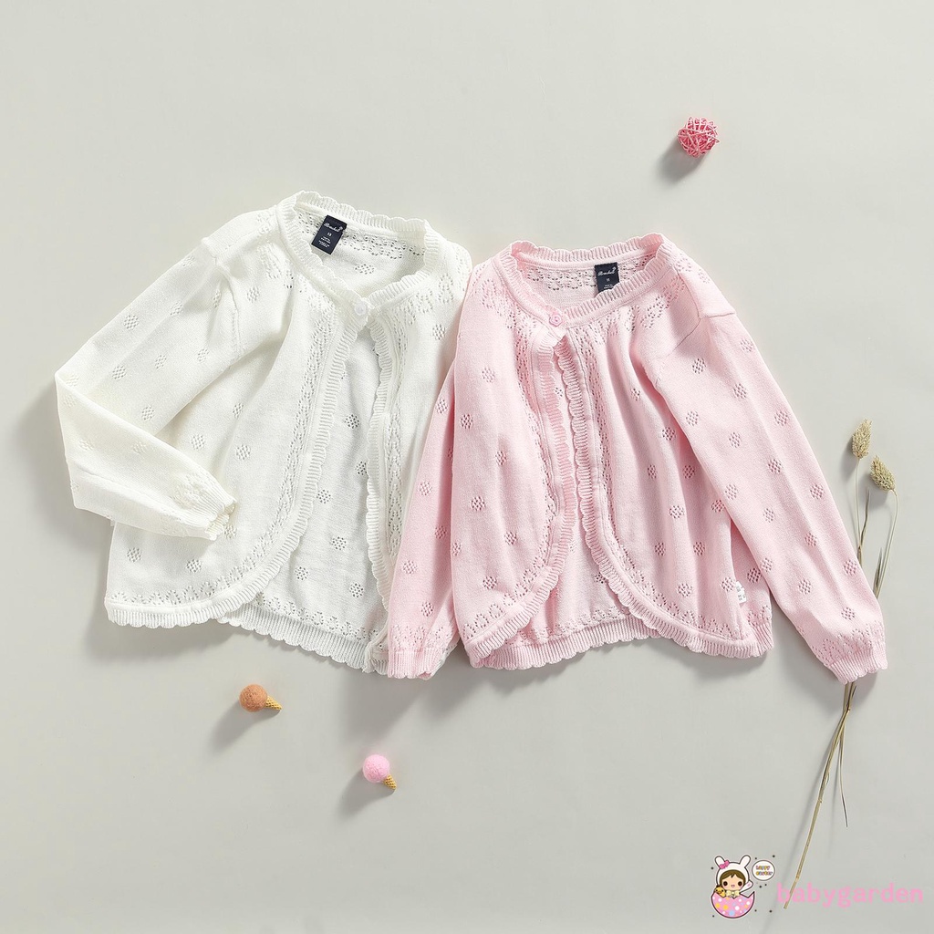 Áo khoác cardigan dệt kim tay dài cổ thuyền cài nút thiết kế dễ thương cho bé gái