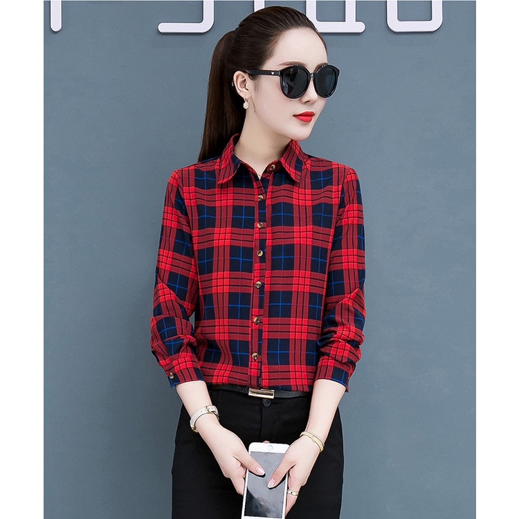 Áo sơ mi nữ dài tay kẻ caro thời trang công sở Sm49