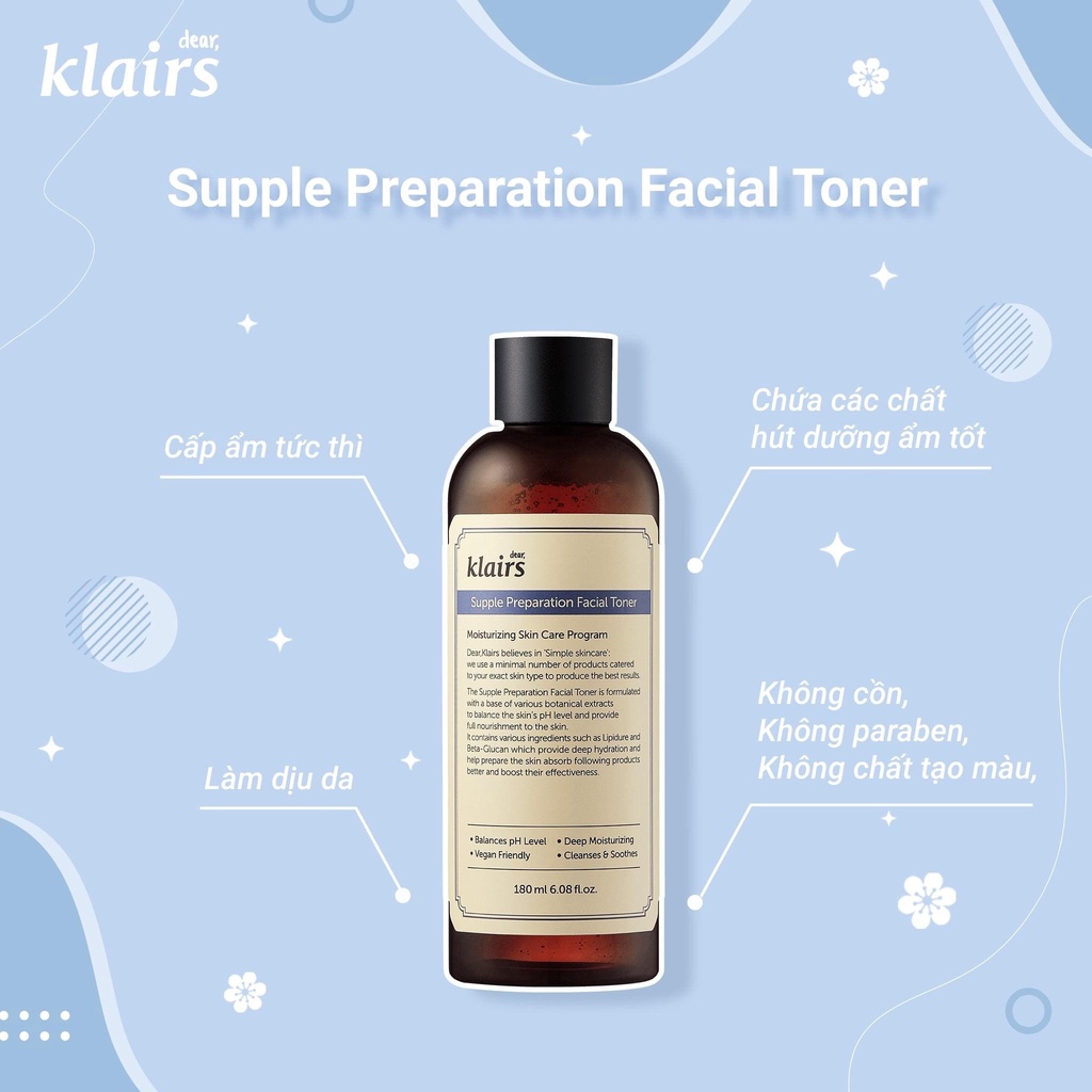 Nước Hoa Hồng Klairs Supple Preparation Toner 180ml Chính Hãng