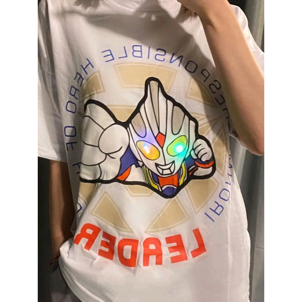 Khuyến Mãi Mới] Áo Thun Cotton Tay Ngắn In Hình Ultraman Phát Quang Cho Cha Mẹ Và Bé Trai