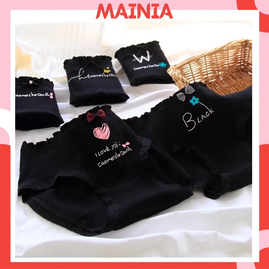 [Có M, Bigsize] Quần Lót Cotton Nữ Màu Đen Hoạ Tiết Trái Tim Dễ Thương Chíp Nữ Màu Đen Siêu Cute Mainia Shop