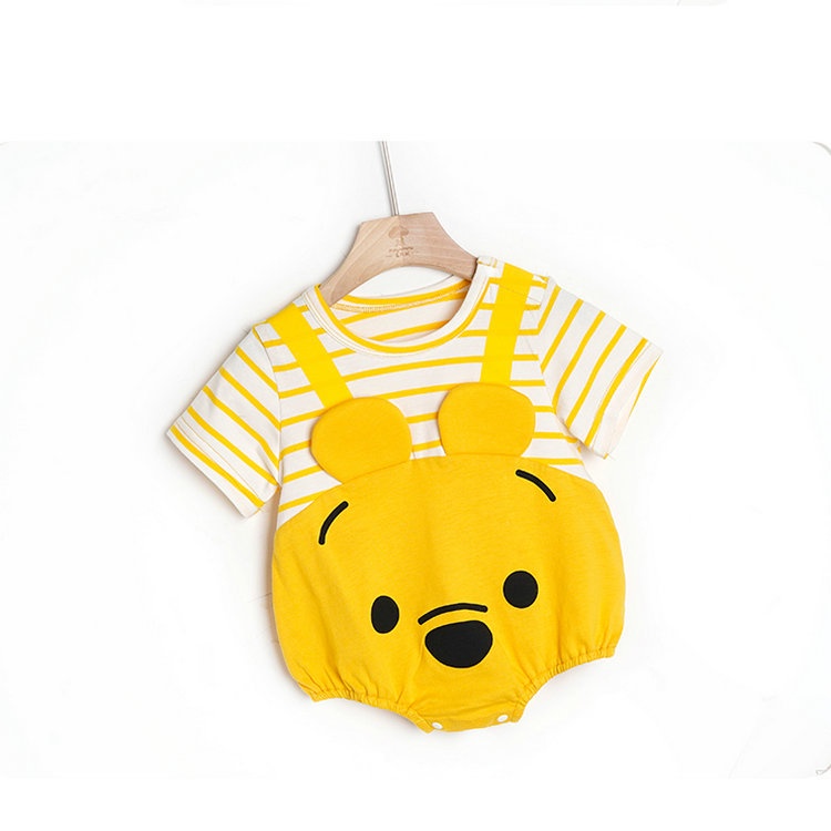 Áo Body In Hình Thú Cho Bé Trai Bé Gái (3-13Kg) Tay Ngắn Cổ Tròn In Hoạ Tiết Hoạt Hình Phối Kẻ Sọc