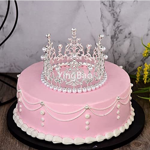 Phụ Kiện Cài Tóc Hình Vương Miện Đính Ngọc Trai Trang Trí Bánh Kem