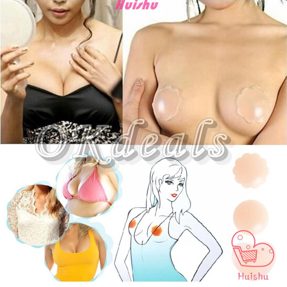1 Cặp HS|Bộ 2 Miếng Dán Ngực Silicone Tròn Tái Sử Dụng Tiện Lợi