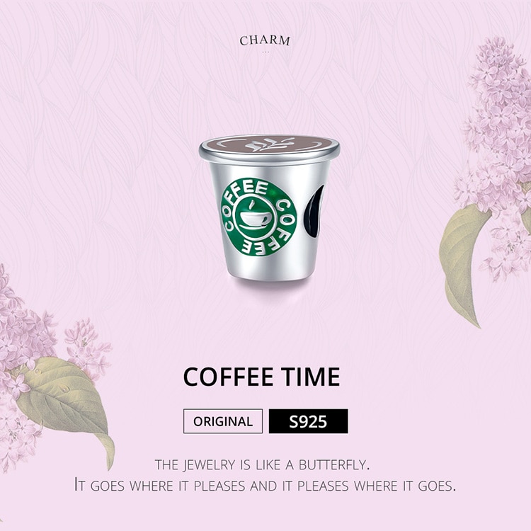 Mặt Trang Sức BAMOER SCC1545 Bằng Bạc 925 Hình Ly Cà Phê Dùng Thiết Kế Nữ Trang DIY