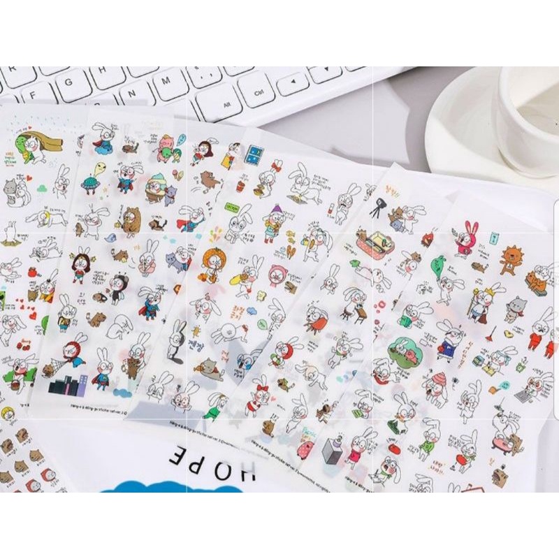 Set 6 tờ sticker thỏ tai dài