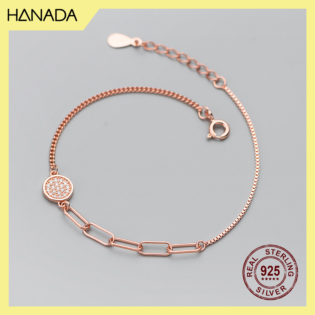Lắc Tay Bạc 925 Cao Cấp Hanada Phụ Kiện Thời Trang Vòng Tay Nữ Tròn Đá Dây Xích 0760