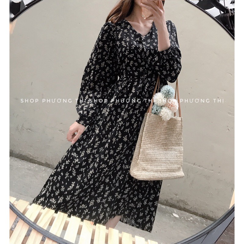 Đầm babydoll hoa nhí cổ V dáng dài (hàng sẵn) | BigBuy360 - bigbuy360.vn