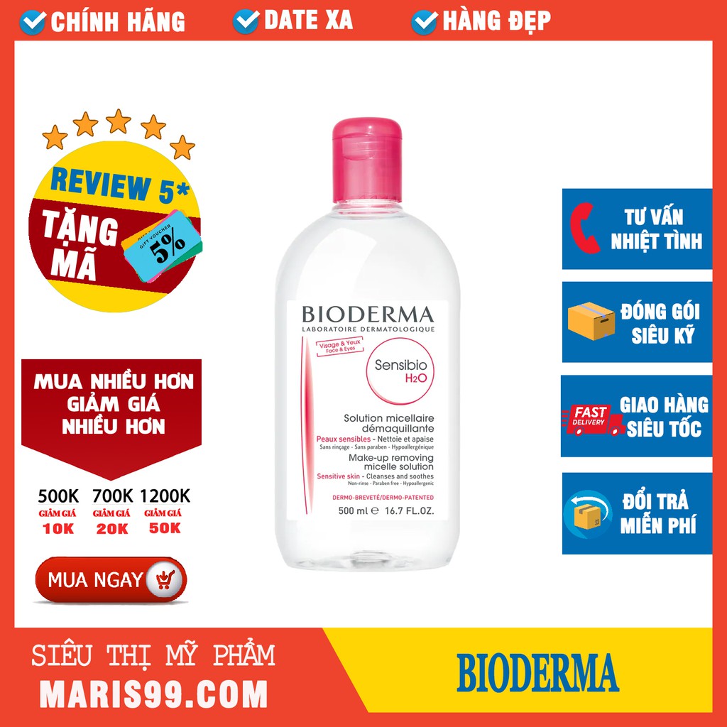 [ Chính hãng ] Tẩy trang Bioderma, dung dịch làm sạch và tẩy trang Micellar Bioderma Sensibio H2O