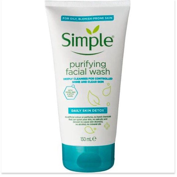 [Mã giảm giá mỹ phẩm UK chính hãng] Sữa rửa mặt cho da dầu Simple Daily Skin Detox Purifying Facial Wash 150ml (Bill Anh