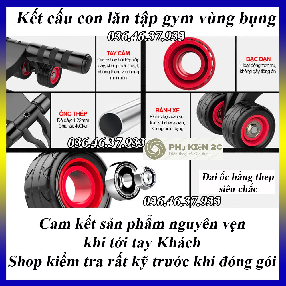 Con lăn tập cơ bụng AB 4 bánh cao cấp Kèm Thảm Dụng cụ tập gym cho nam Kiêm bánh xe lăn đẩy tập cơ bụng