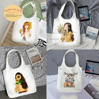 Túi tote hình cô gái quai tròn vải canvas lt008