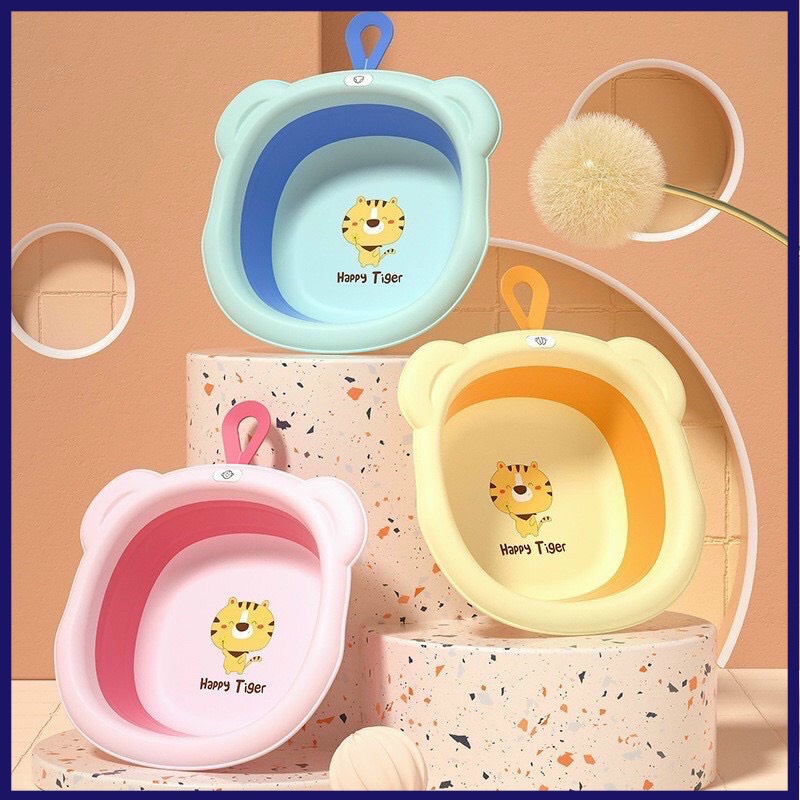 Chậu thau rửa mặt có quai gấp gọn hình hổ cho bé