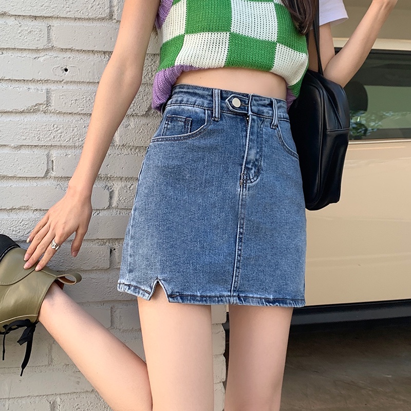 Chân Váy Denim Chữ a Lưng Cao Co Giãn Xinh Xắn 48959