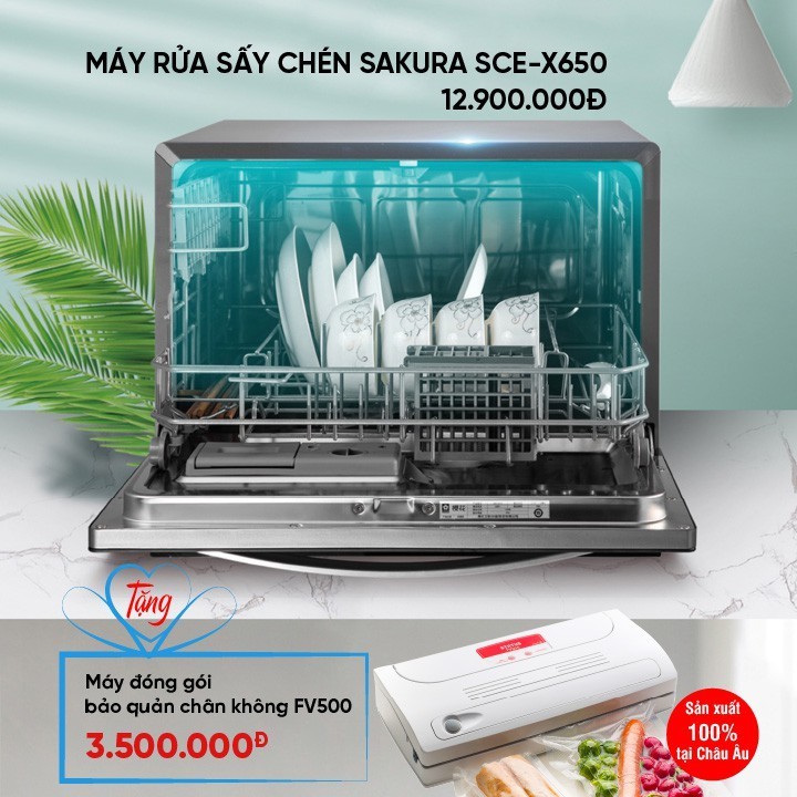 Máy Rửa Chén Bát SAKURA SCE-X650 - Máy rửa sấy chén 2 trong 1 công suất 1250W - Bảo hành chính hãng 24 tháng Mekong