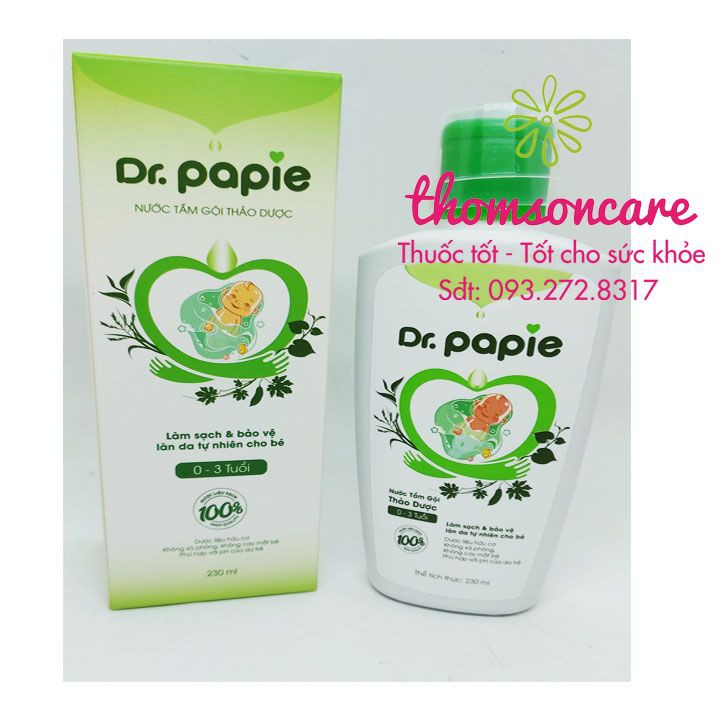 Sữa tắm gội thảo dược cho bé từ sơ sinh Dr Papie Chai 230ml từ lá trà, mướp đắng, trầu không, tràm, sả chanh