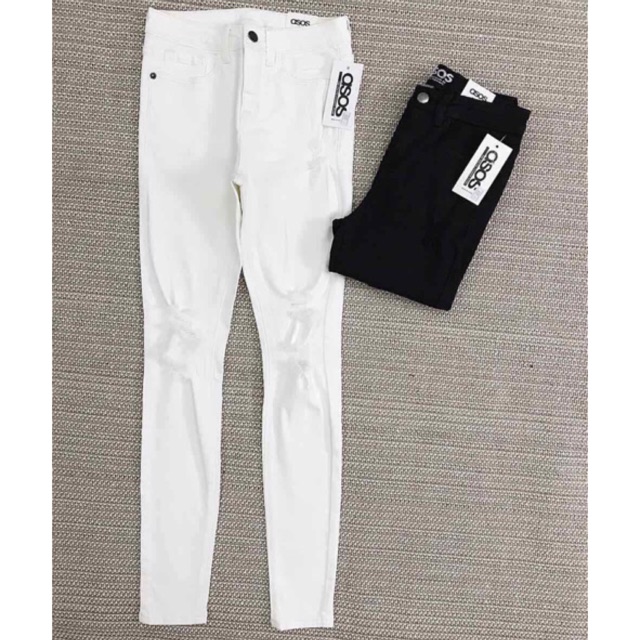 QUẦN JEANS RÁCH GỐI TRẮNG/ĐEN . Form dài . Xuất khẩu