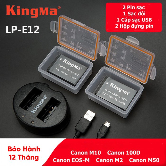 Bộ 1 pin 1 sạc Kingma cho Canon LP-E12 + Hộp đựng Pin, Thẻ nhớ