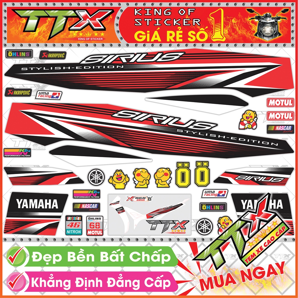 Tem Xe Sirius Chỉ Đỏ Trắng Đen - Tem Sirius Đen Đỏ Trắng Siêu Đẹp - Mẫu Team Sirius Đỏ Trắng Đen