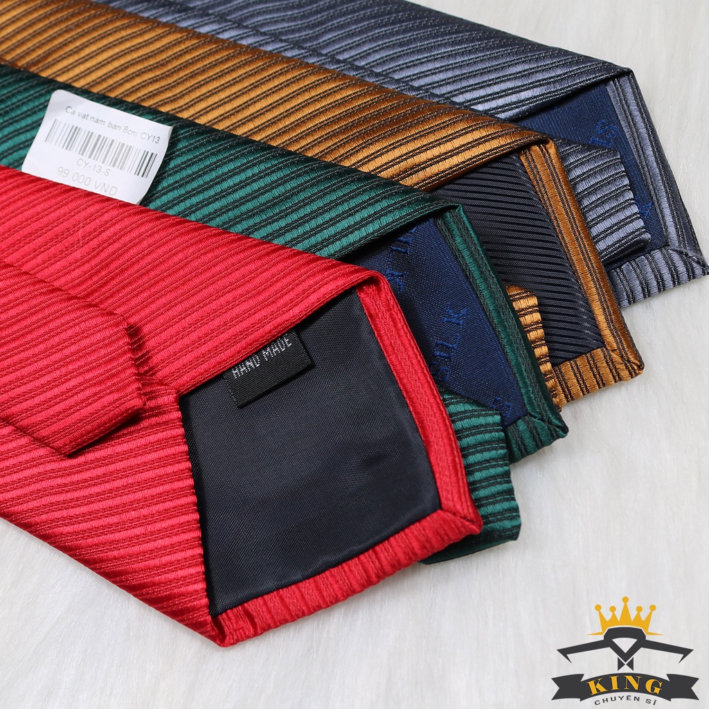 Cà vạt nam màu đen và nhiều màu KING cavat cho công sở họa tiết sọc vải silk lụa kiểu dáng hàn quốc bản 8cm C13