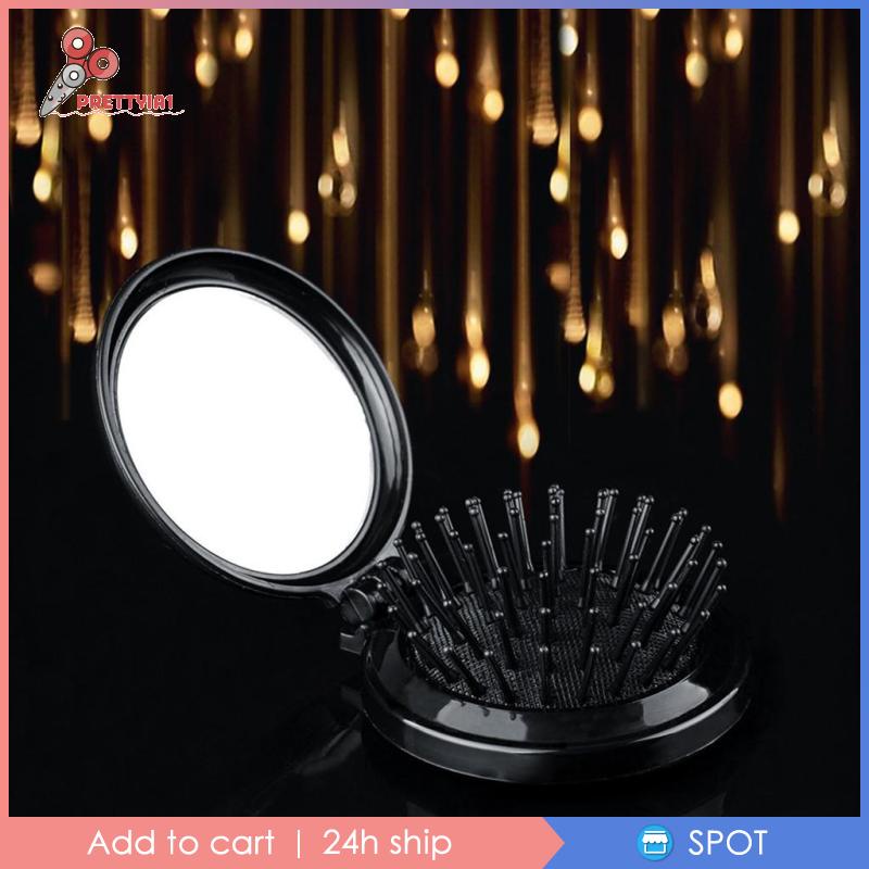 Lược Chải Tóc Kèm Gương Tròn Màu Đen Chống Tĩnh Điện Prettyia1