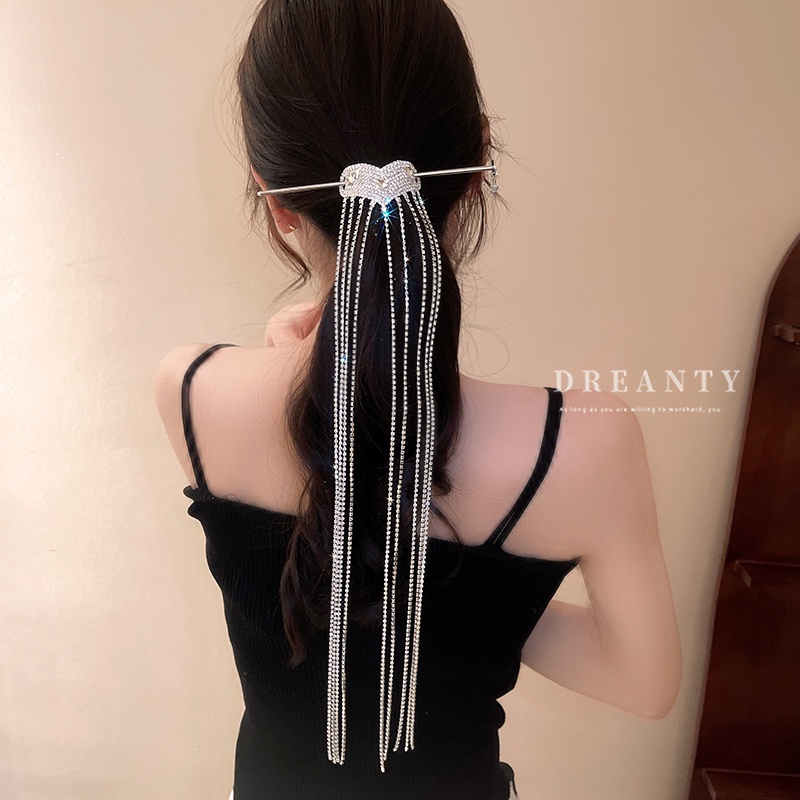 Trâm Cài Tóc Tua Rua Hình Trái Tim Đính Đá Cao Cấp Thời Trang