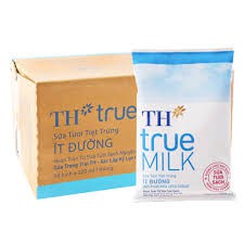 Thùng Sữa Tươi TH True Milk Ít Đường (220ml x 48 Bịch)