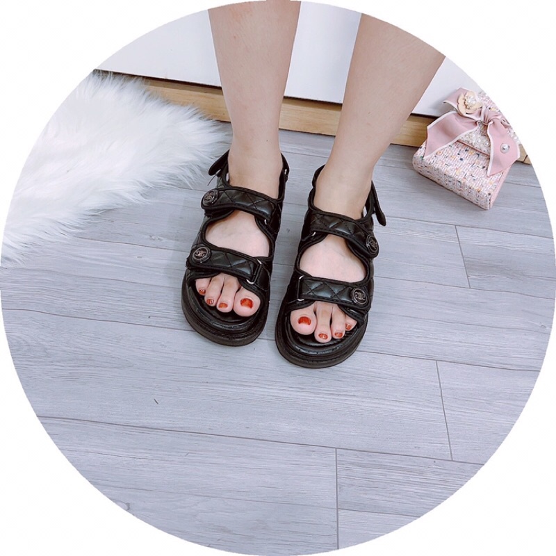 Dép sandal học sinh nữ quai ngang chần chỉ XX đế 2cm
