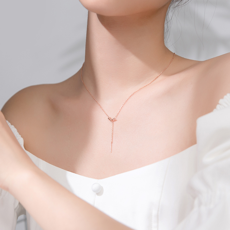 Vòng cổ kim loại dáng dài thiết kế mặt thắt nút hình nơ thanh lịch cho nữ