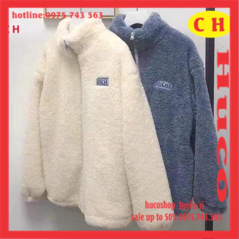 Áo khoác lông dài tay mềm chipi chữ thêu cổ trụ hai màu basic áo nỉ sweater nữ thu đông ulzzang freesize