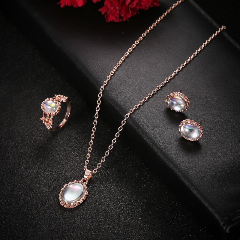1 set Vòng cổ + nhẫn + đôi khuyên tai đính đá thời trang cho nữ