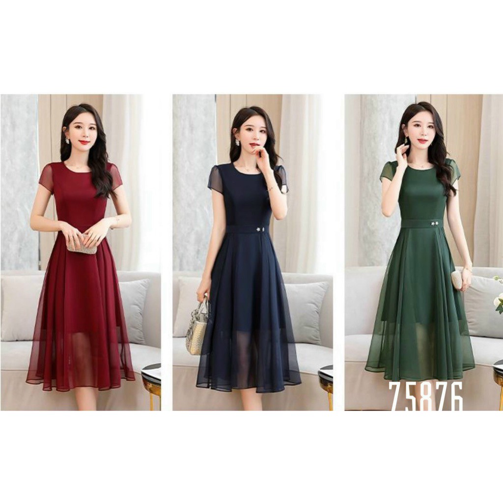 Đầm xòe dự tiệc voan chiffon 2 lớp