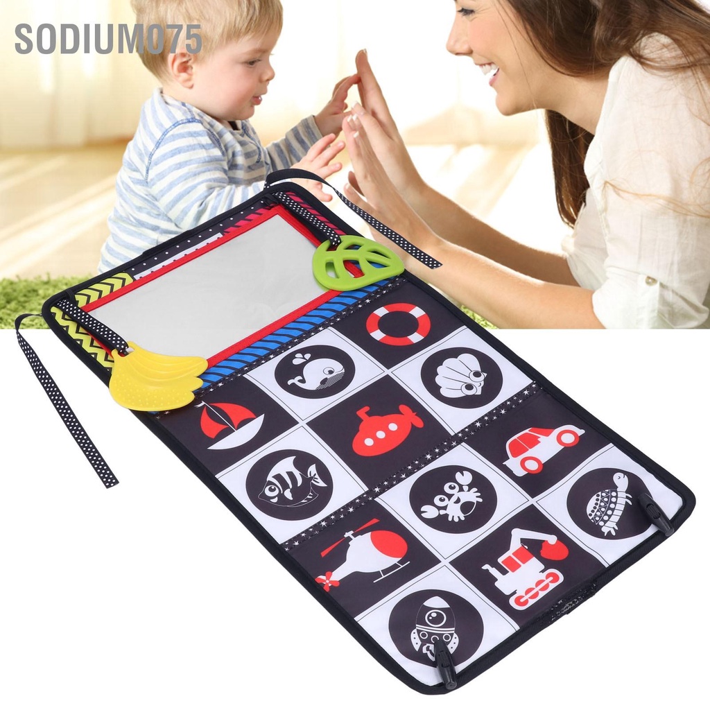 Sodium075 Sách vải mềm dành cho bé có độ tương phản cao với Gương thời gian nằm sấp trẻ sơ sinh chập chững biết đi