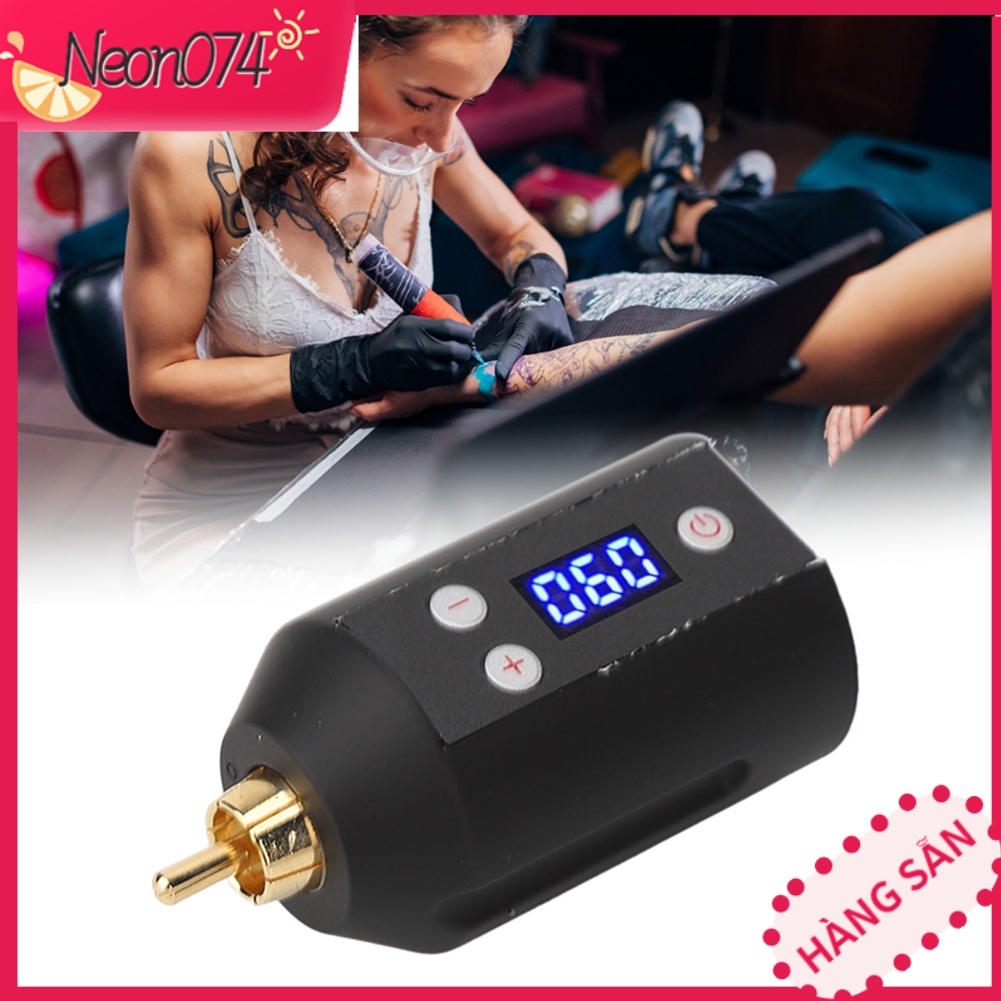 Máy Xăm Hình Không Dây RCA Nguồn Điện Mới - có thể điều chỉnh 3 đến 12V Nguồn điện 1500 MAh Màu đen Neon074