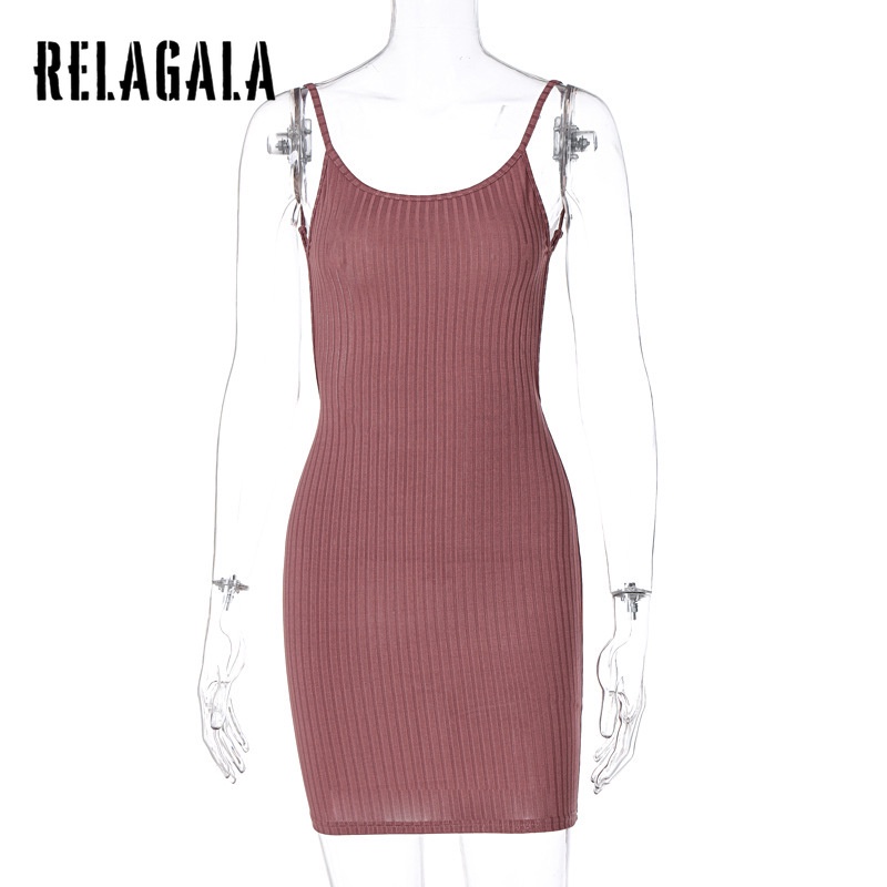 Đầm Dệt Kim Sát Nách Màu Trơn Dáng Ôm Thời Trang Quyến Rũ Cho Nữ