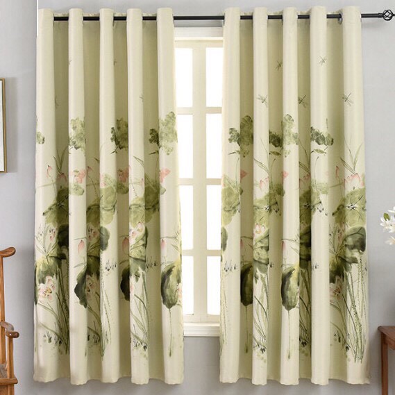 RÈM VẢI DÀY ĐẸP ( CAO 2M ) HỌA TIẾT - HOA SEN THƯ PHÁP