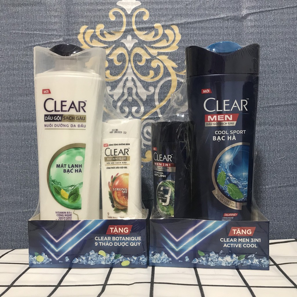 [CHÍNH HÃNG MUA 1 TẶNG 1] Dầu Gội Clear 340g  Mát Lạnh Bạc Hà tặng kèm gội Strong Me hoặc Active Cool 70g