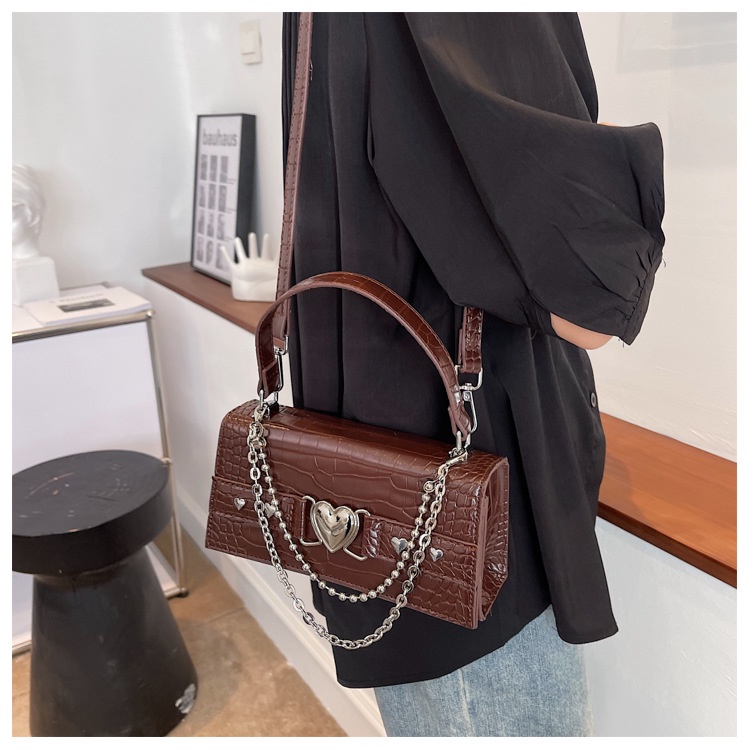 Túi Xách JASMIN NOIR Nắp Gập Họa Tiết Da Cá Sấu Phối Dây Xích Thời Trang Sang Trọng Cho Nữ