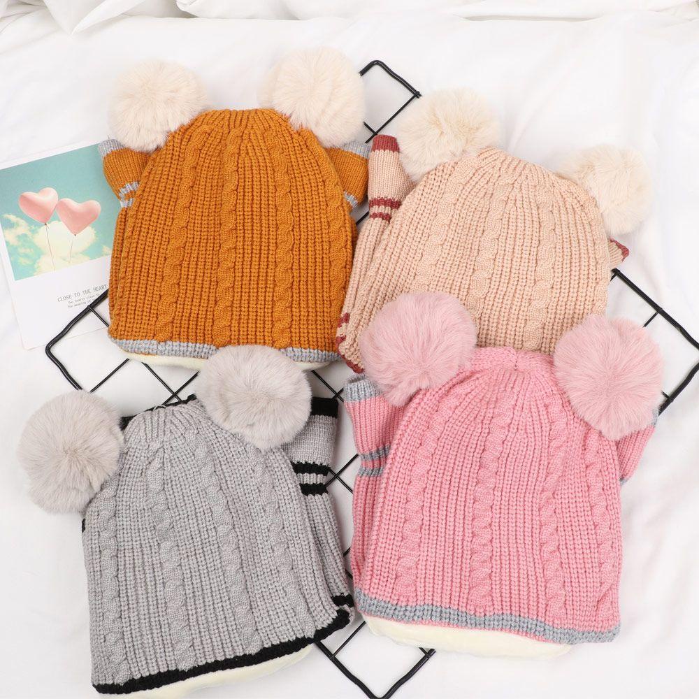 Mũ Beanie Dệt Kim Chống Gió Giữ Ấm Mùa Đông Kiểu Dáng Dễ Thương Cho Bé