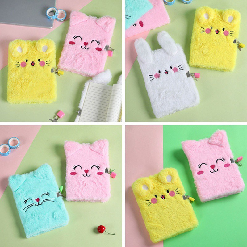 Sổ tay nhật ký thiết kế hình mèo nhồi bông hoạt hình có khóa mật khẩu dễ thương