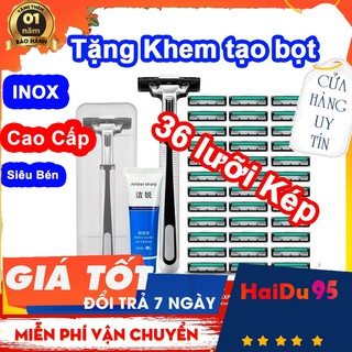 Bộ dao cạo râu 36 lưỡi kép siêu bén, tặng kèm kem cạo, cạo siêu sạch, siêu êm