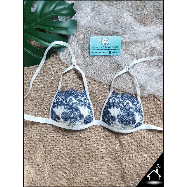 Bộ đồ lót sexy by Nhà Sò lưới thêu họa tiết xanh quần dây NS061 | BigBuy360 - bigbuy360.vn