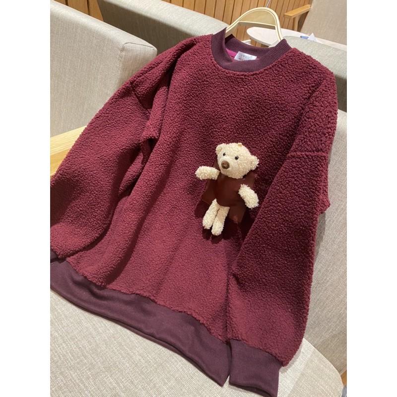 ANU15 - ÁO NỈ DẠ XÙ NỮ ĐỎ MẬN KÈM TÚI GẤU