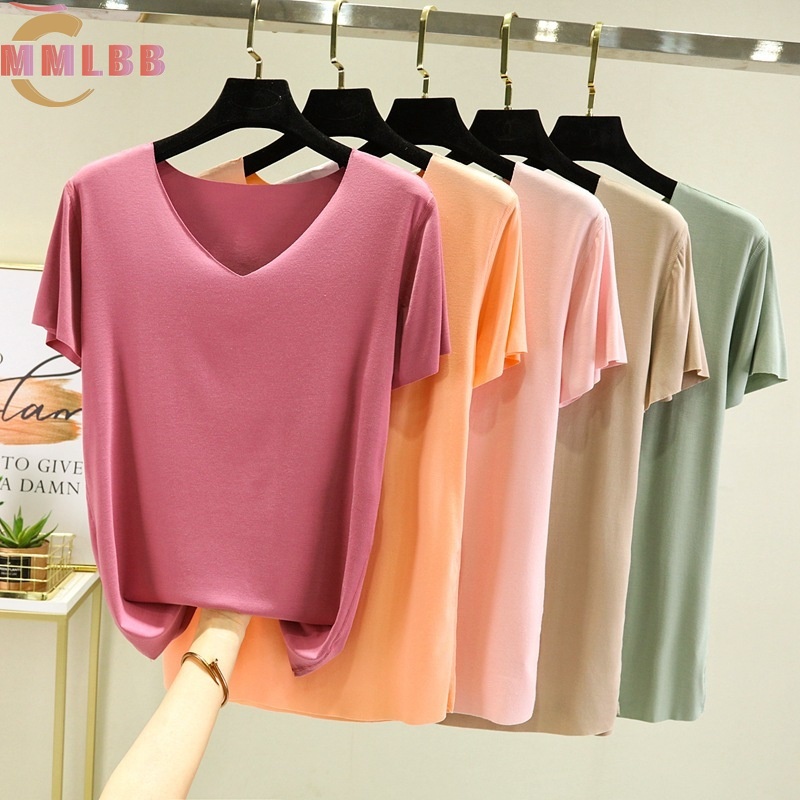 Áo Thun NgắN Tay Cổ Chữ V MàU Trơn Cho Nữ
