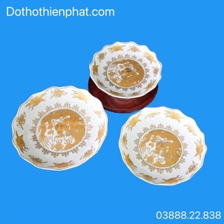 DĨA SỨ HOA VĂN RỒNG VÀNG 7IN